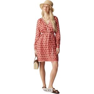 J Crew Cabana‎ mini dress in block-print ramie Small Coral